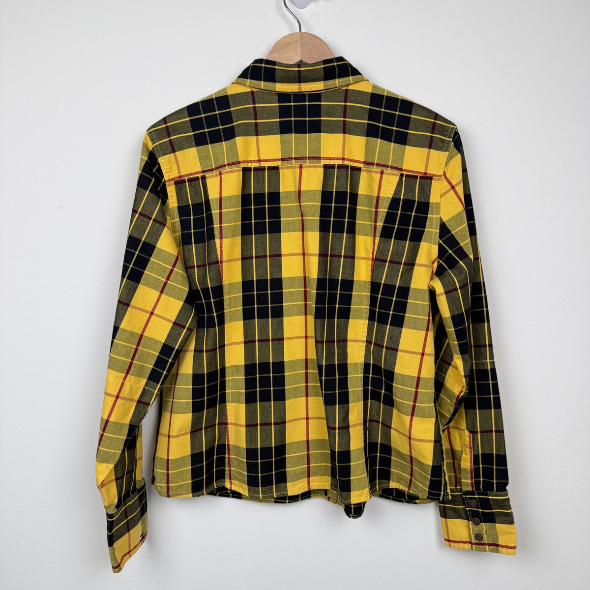 Tommy Hilfiger Jeans Yellow Black Plaid Cotton Shirt Utility Y2K Streetwear Vtg