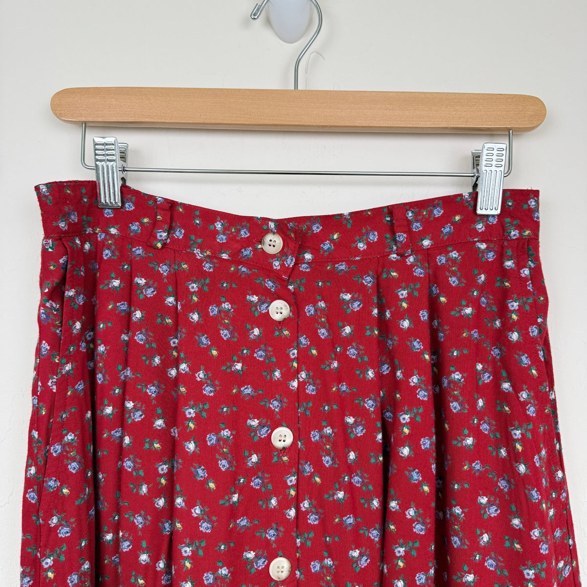 L.L.Bean Maxi Skirt Floral Cotton Red Button Front USA Made Vintage 90s Grunge