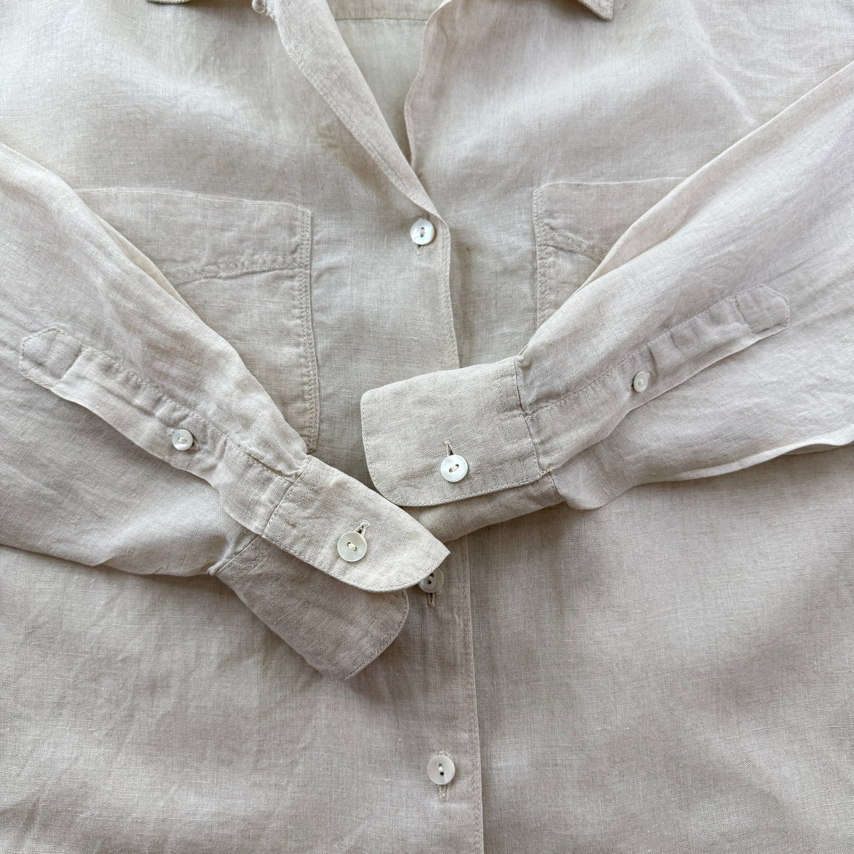 Vintage Banana Republic Irish 100% Linen Button Front Shirt Beige 90s Safari S