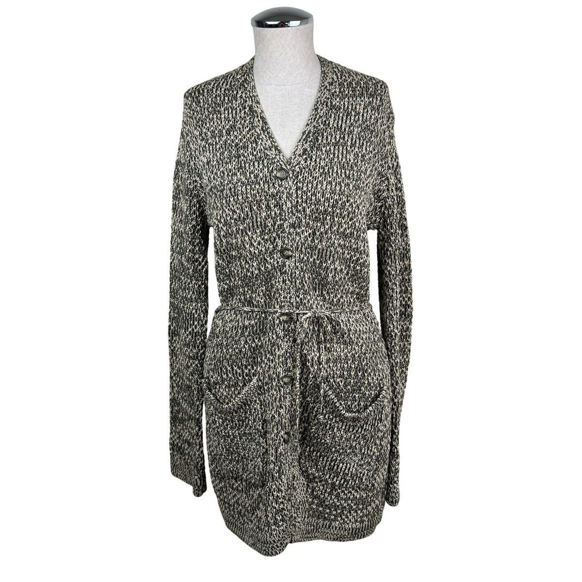 Jones New York Marled Cotton Belted Long Cardigan