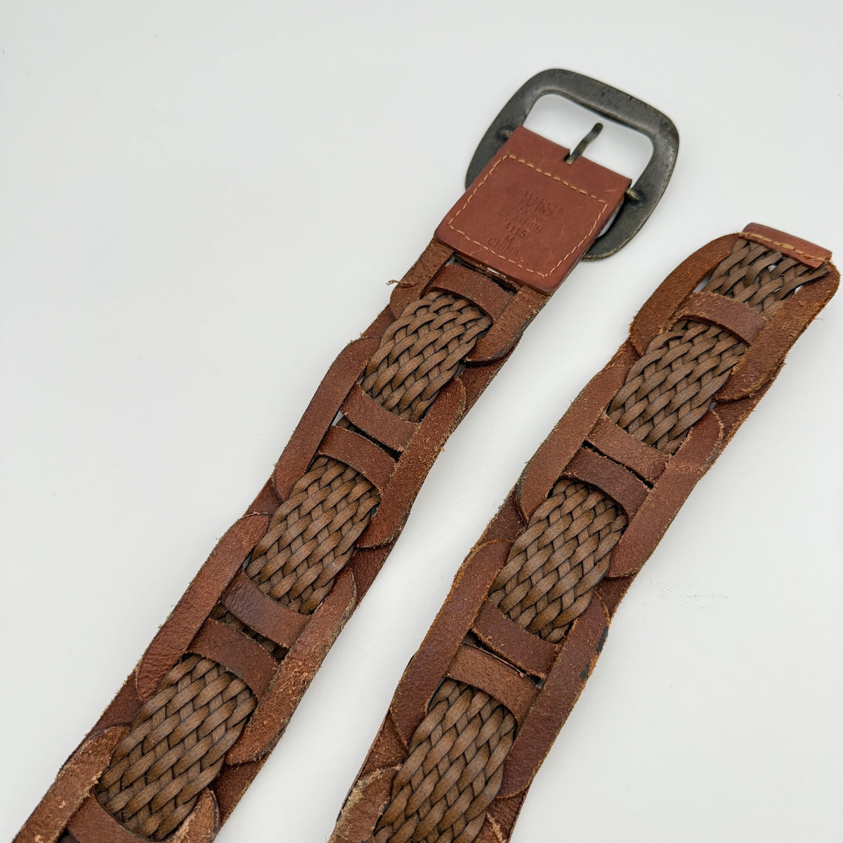 Vintage Y2K Levi's Genuine Leather Braided Belt Brown Woven Western Boho Size M