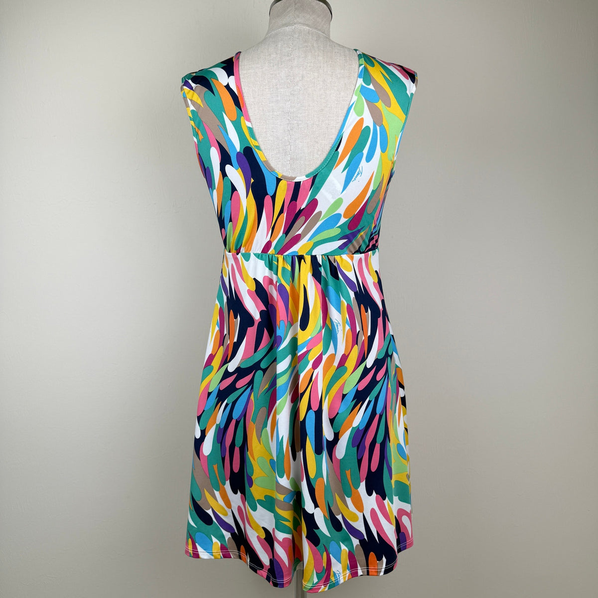Trina Turk Abstract Print V Neck Mini Dress Euro Summer Resort Y2K USA Made S