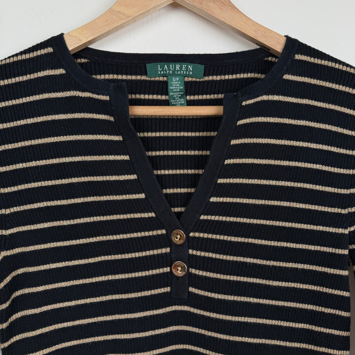 Lauren Ralph Lauren Black & Gold Metallic Stripe Sweater