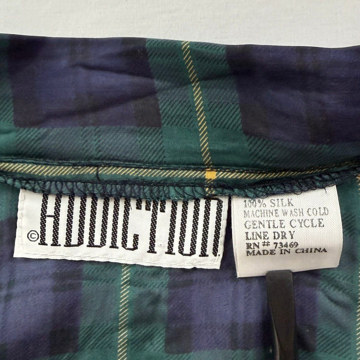 Vintage 100% Silk Tartan Plaid Kimono Robe Green Blue One Size 90s Sleepwear