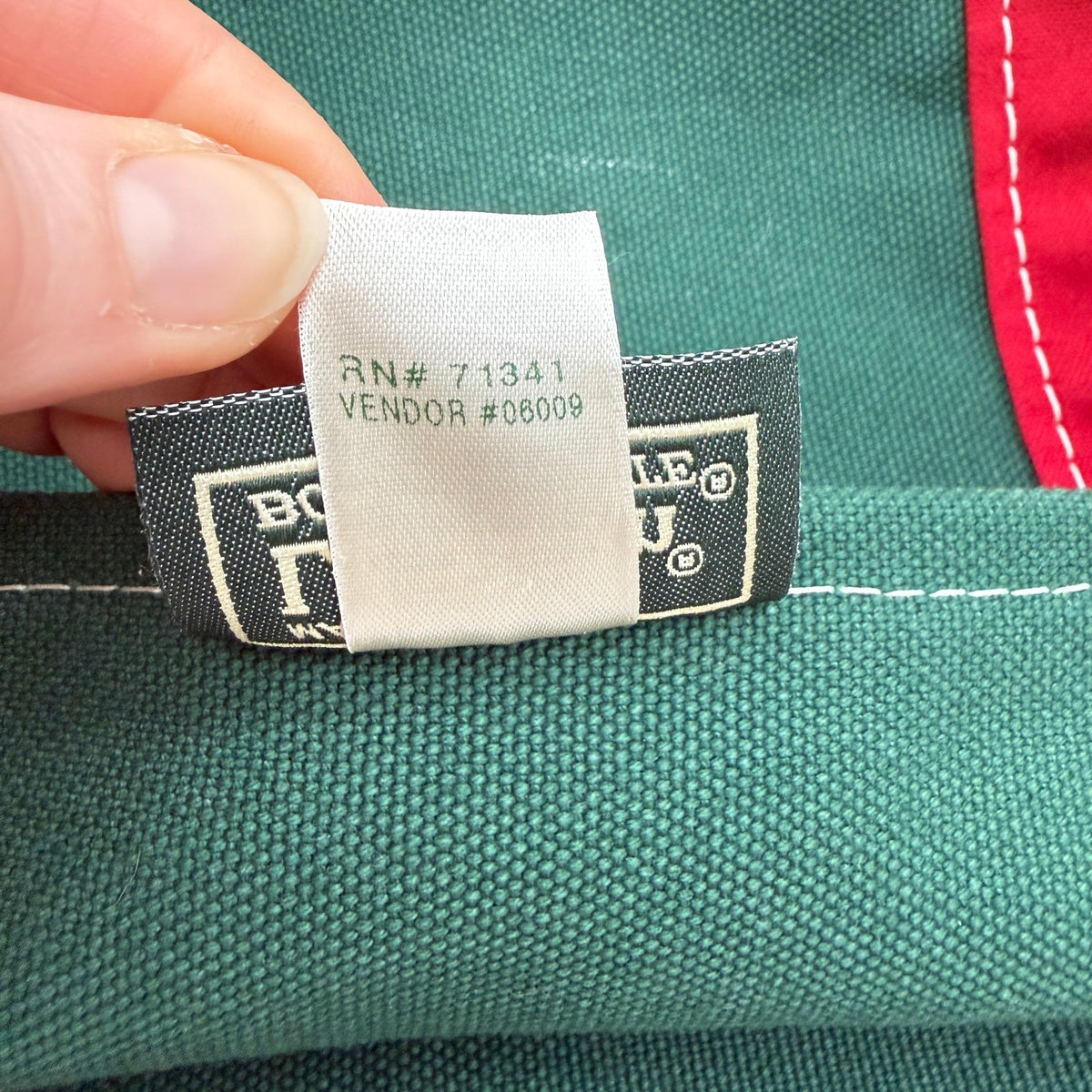 Vintage L.L.Bean Boat and Tote Cotton Canvas Green Red Festive Preppy USA Made