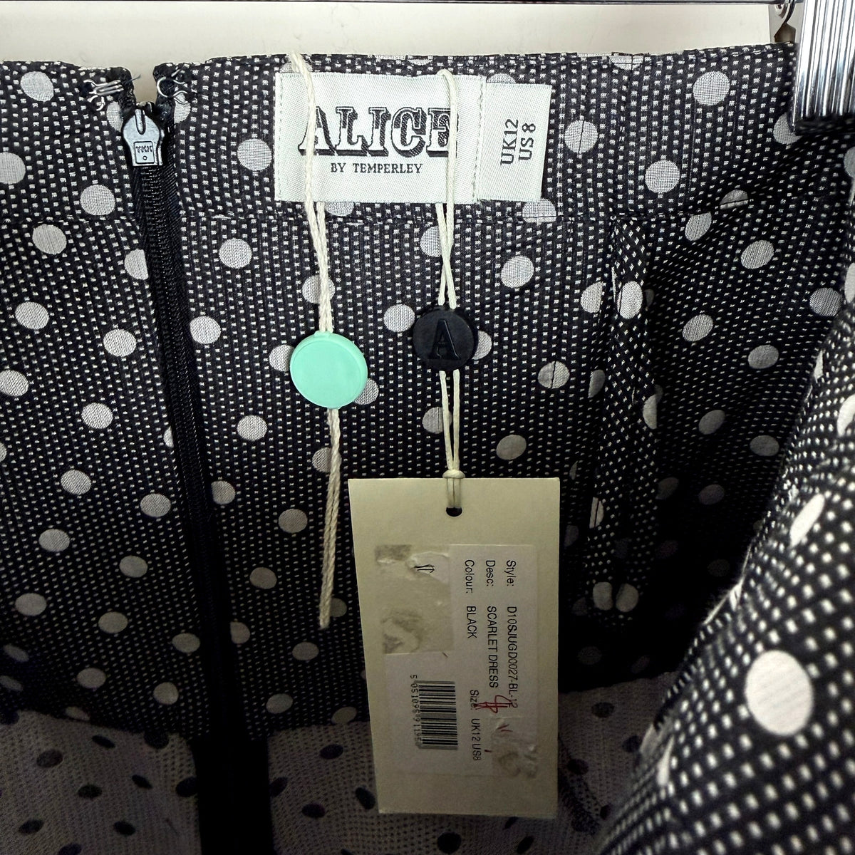 Alice by Temperley Silk Cotton Polka Dot Geo Mini Dress Black White Size 8 NWT