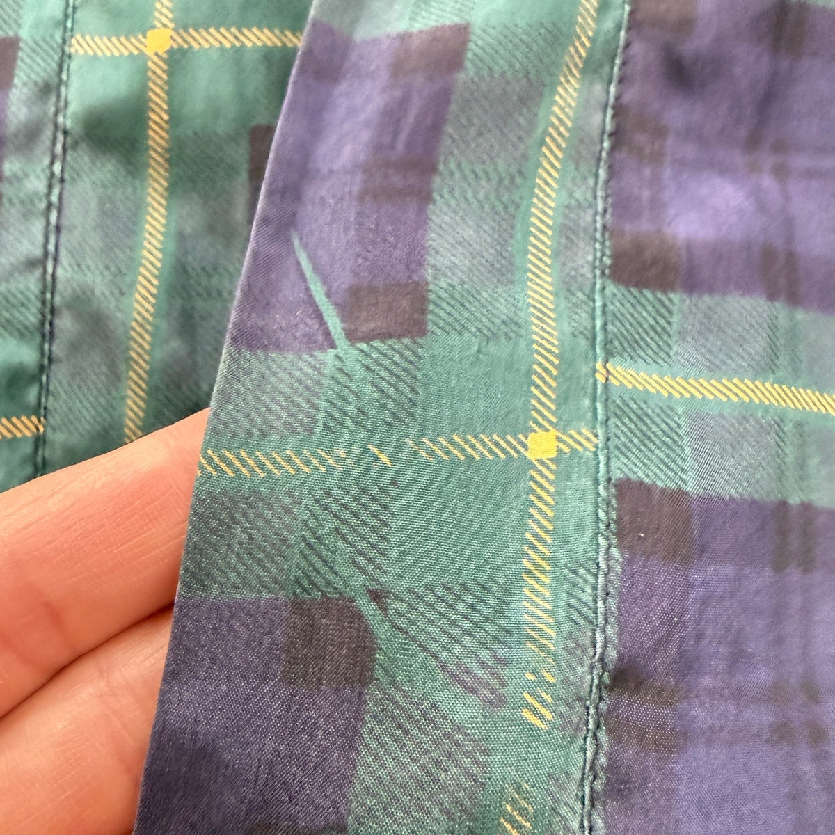 Vintage 100% Silk Tartan Plaid Kimono Robe Green Blue One Size 90s Sleepwear