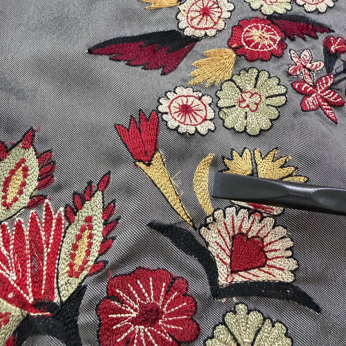Vintage Chico's Design Embroidered Asian Inspired Jacket Gray Mandarin Collar