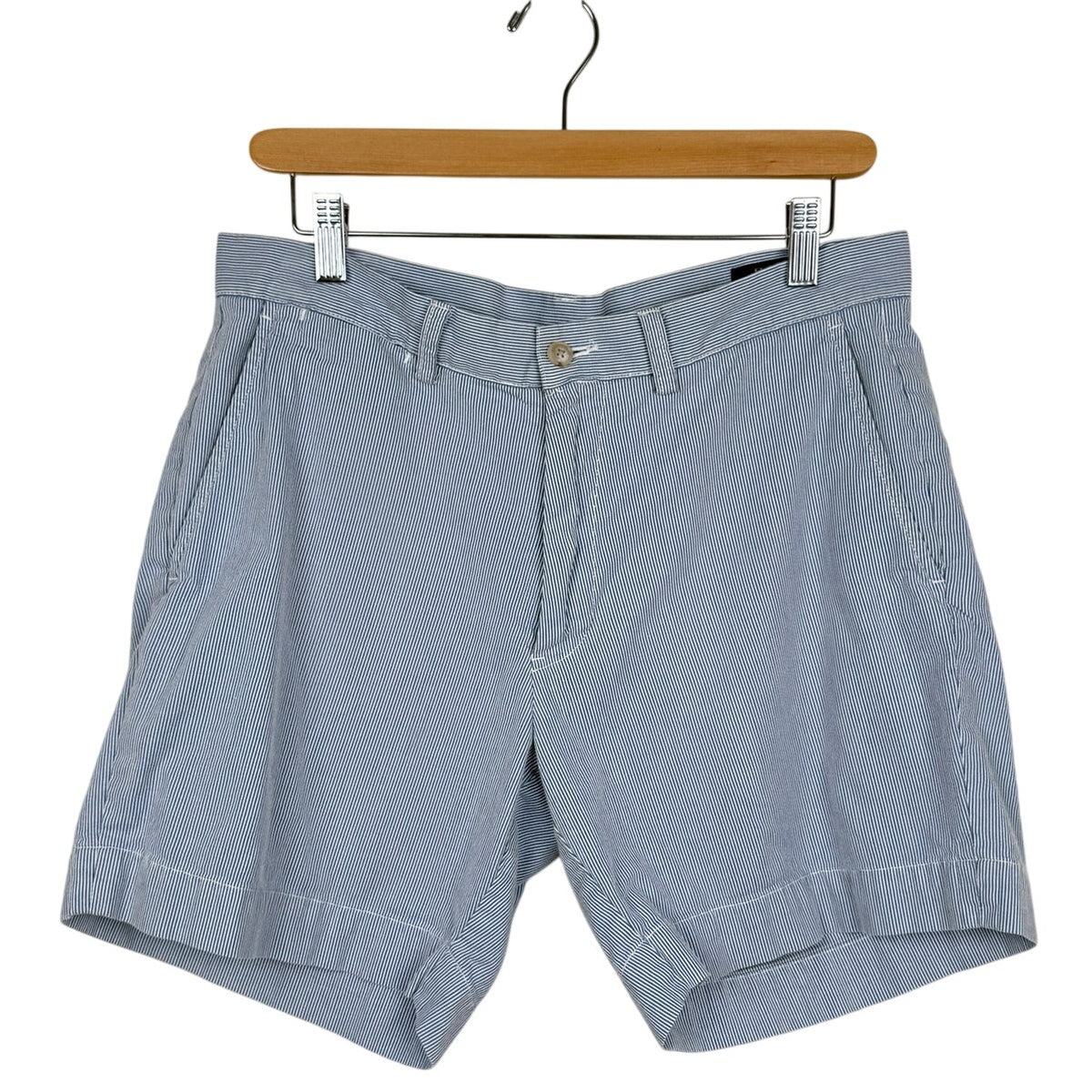 Polo Ralph Lauren Shorts 100% Cotton Classic Fit Blue Seersucker Stripe Preppy