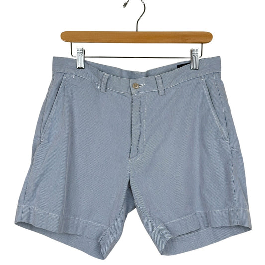 Polo Ralph Lauren Shorts 100% Cotton Classic Fit Blue Seersucker Stripe Preppy