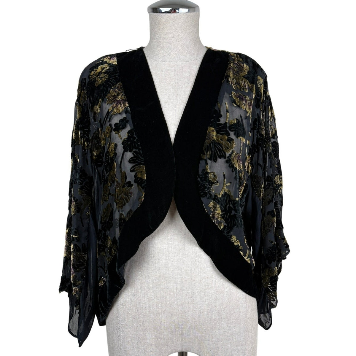 Vintage Black & Gold Silk Blend Burnout Bolero Jacket