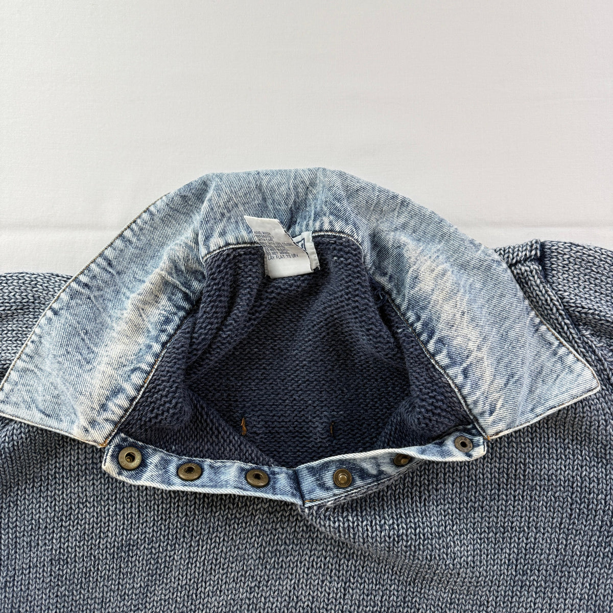 PBJ Blues Sweater Ramie Cotton Blue Jean Denim Collar Cropped L Vintage 80s 90s