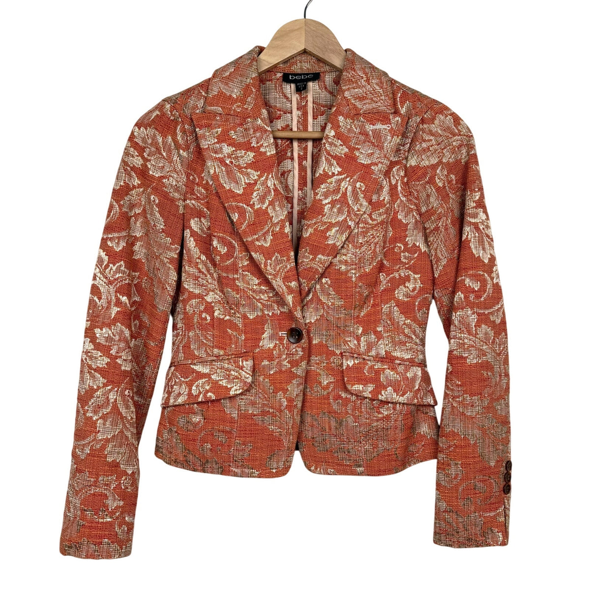 Bebe Tapestry Floral Brocade Blazer Jacket Cotton Blend Vtg Y2K Made in USA Sz 2