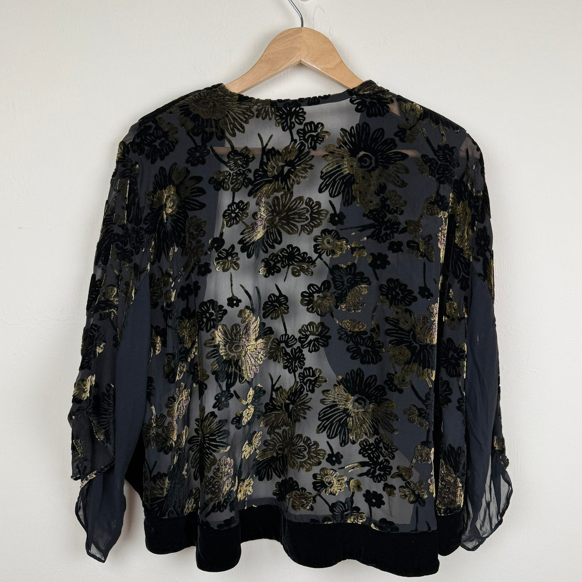 Vintage Black & Gold Silk Blend Burnout Bolero Jacket