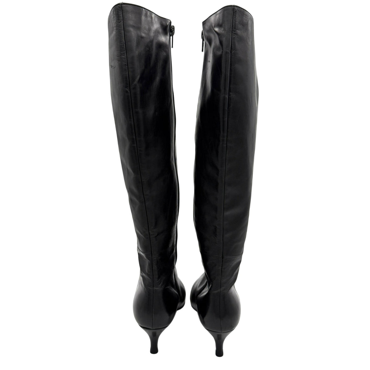 Rena Lange Knee High Boots Leather Pointed Toe Size 6.5 Black Made in Italy