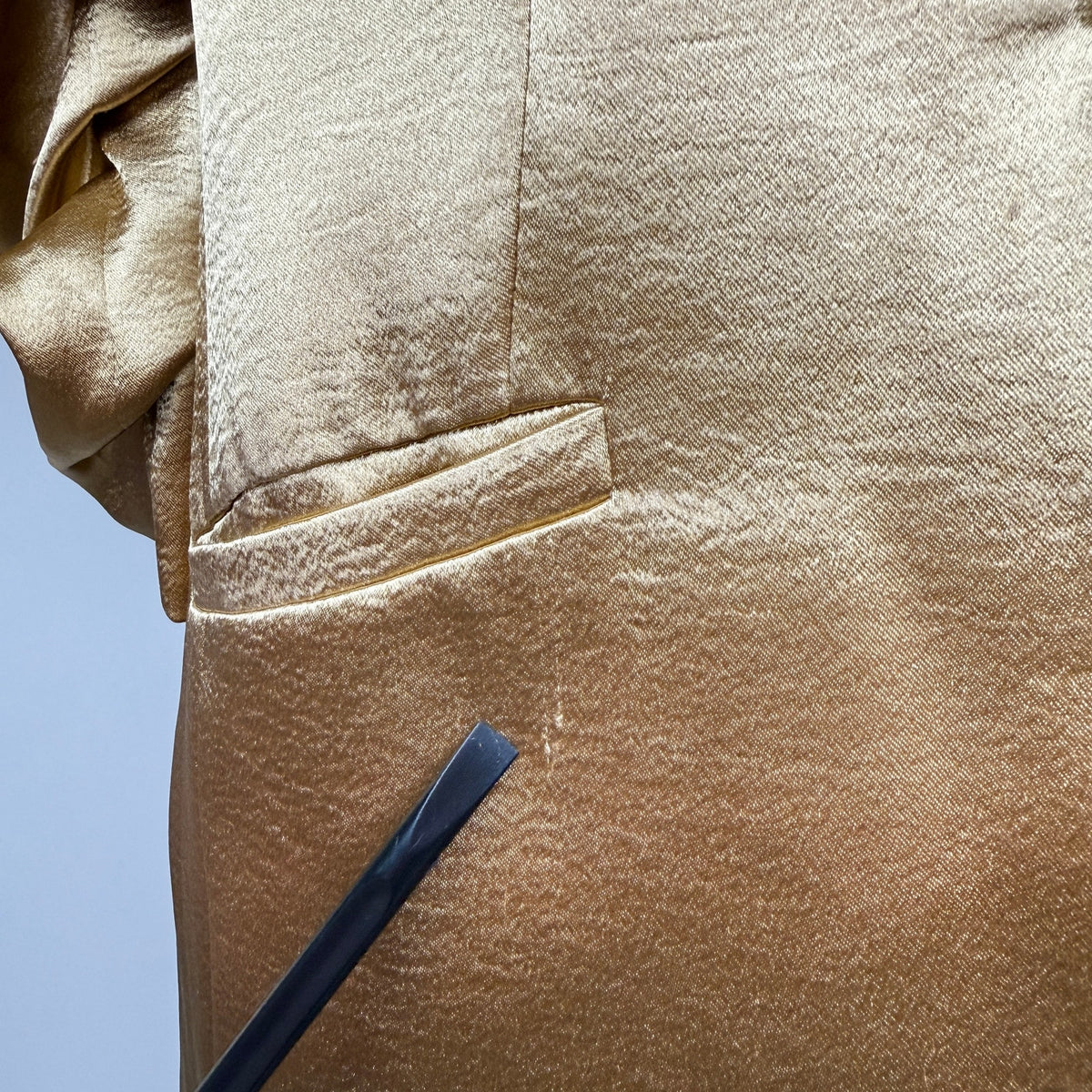 Cinq à Sept Gold Satin Ruched Sleeve Blazer