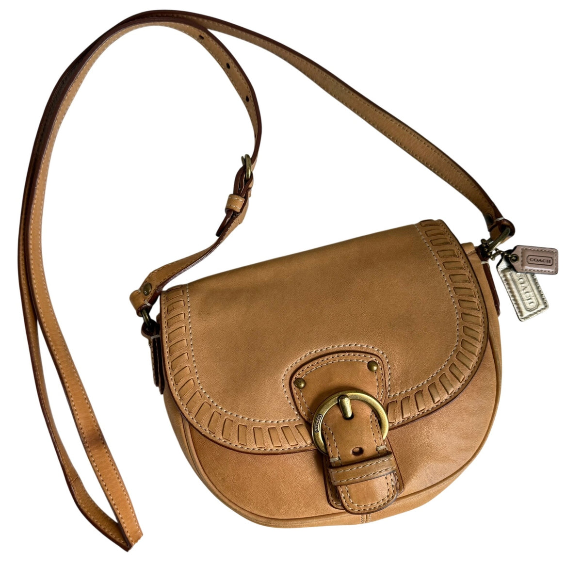 Coach Shoulder Bag Leather Saddle Tan Buckle Western Boho Crossbody