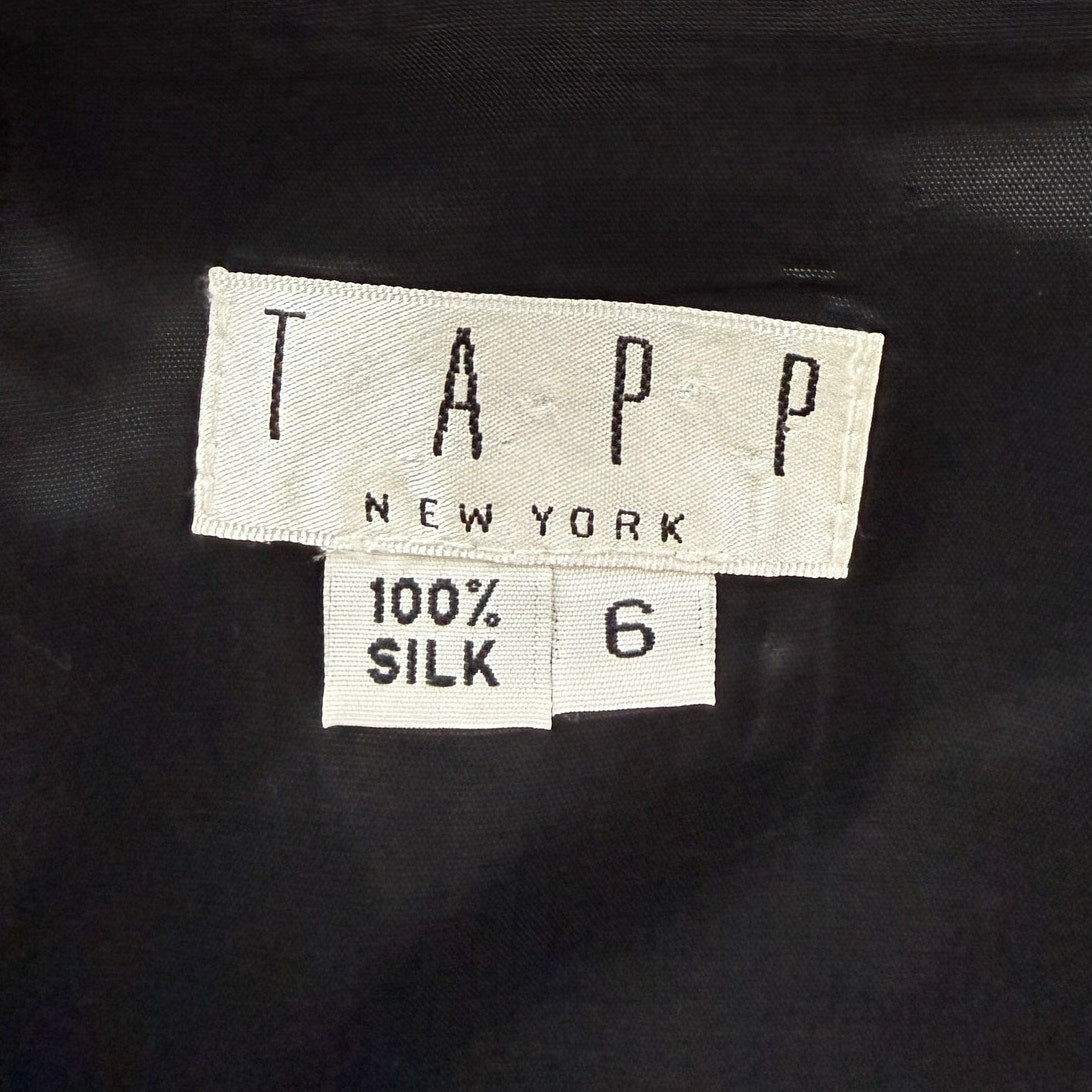Vintage 90s TAPP New York Silk Taffeta Pencil Skirt Metallic Print USA Made Sz 6