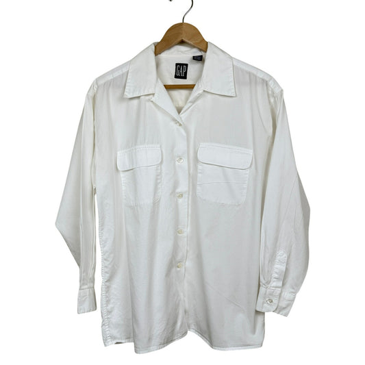 Vintage Gap Cotton Button Down Shirt White Medium 90s Minimal Utility Workwear