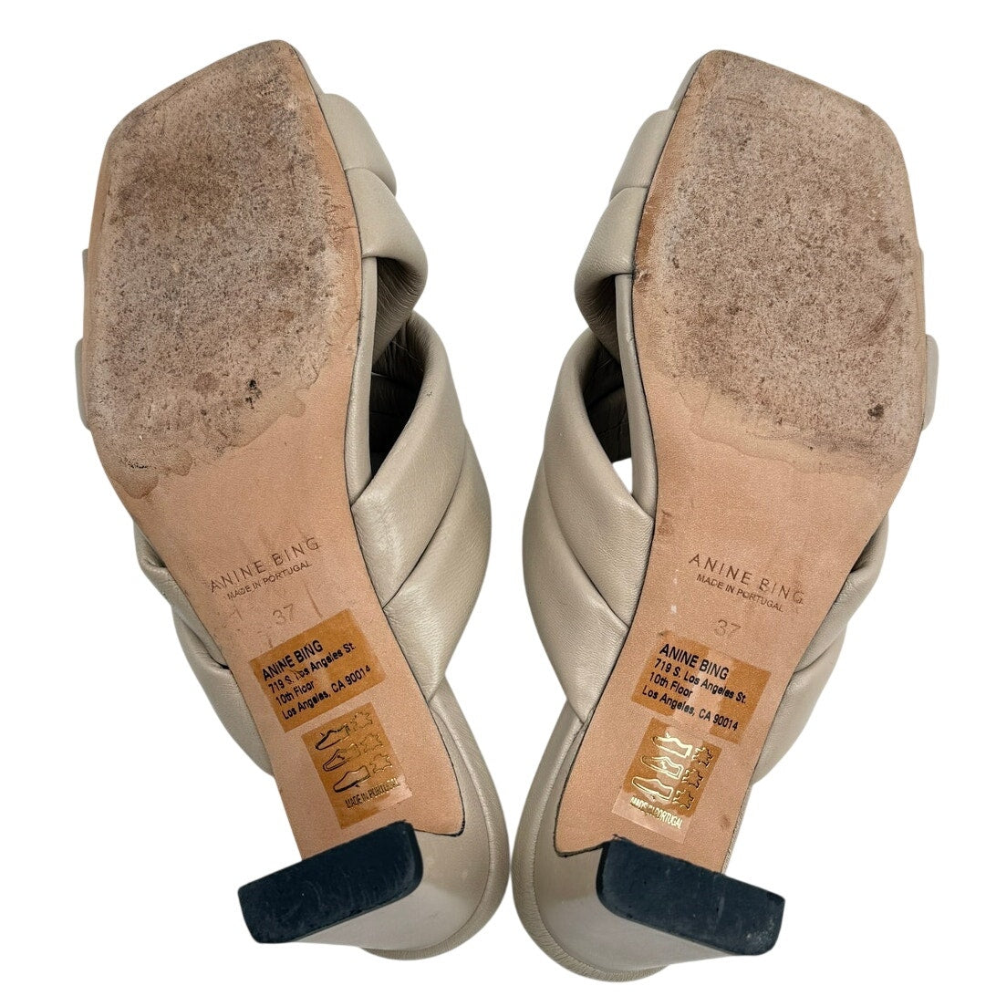 ANINE BING Leather Crossover Strap Mule Heels 'Cade' Nude Beige Minimalist