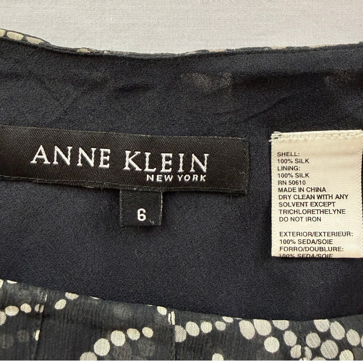 Vintage Anne Klein Silk Chiffon A-Line Skirt Size 6 Black White Dot Print