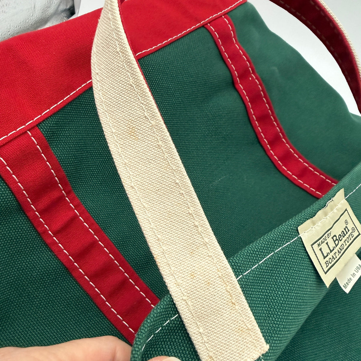 Vintage L.L.Bean Boat and Tote Cotton Canvas Green Red Festive Preppy USA Made