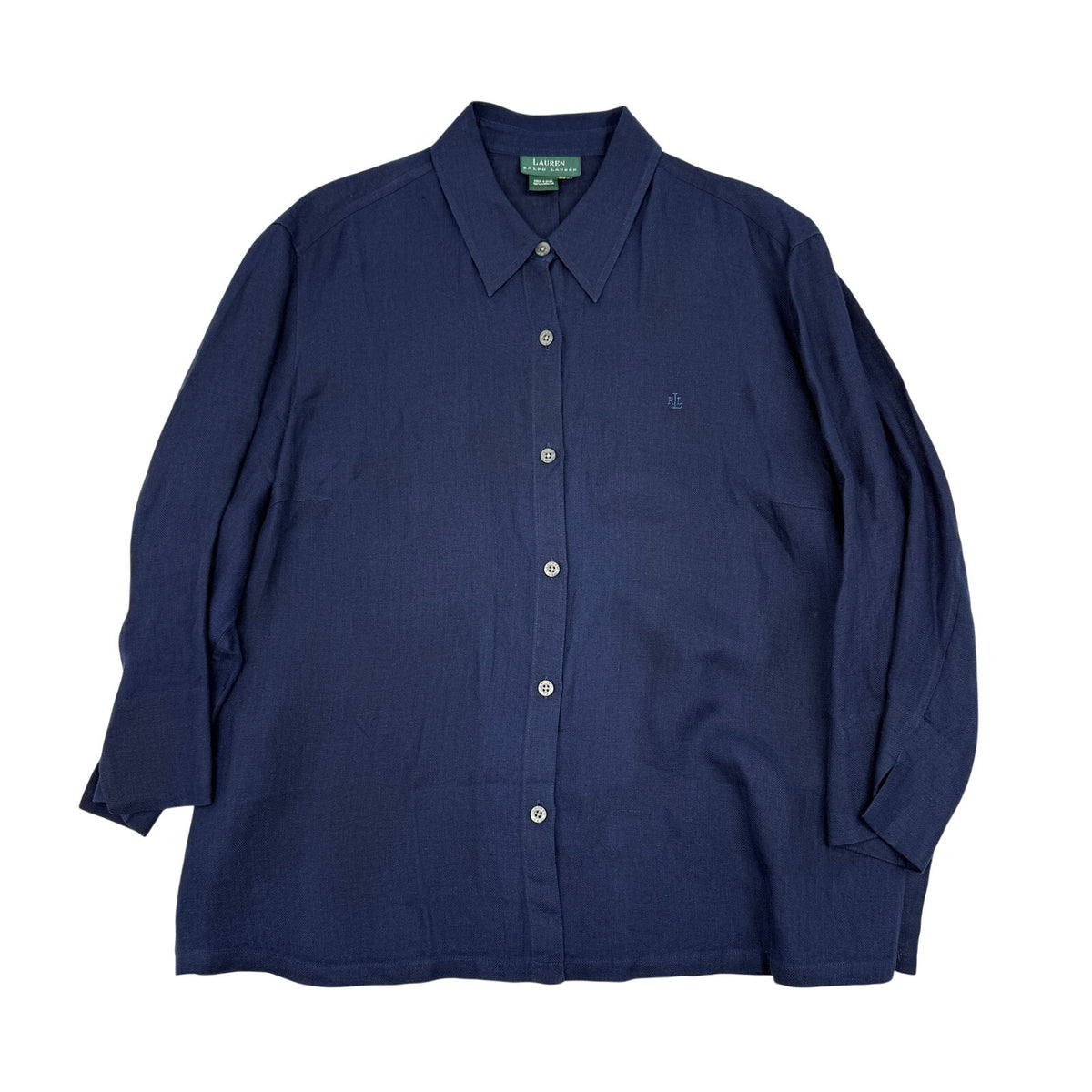 Lauren Ralph Lauren Linen Button Front Shirt Navy Blue Coastal Preppy Summer