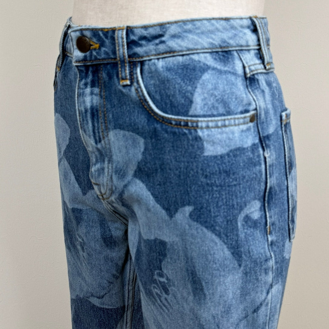 Desigual Floral Print Jeans Cotton Straight Leg Cropped Raw Hem Size EU 38 US 6