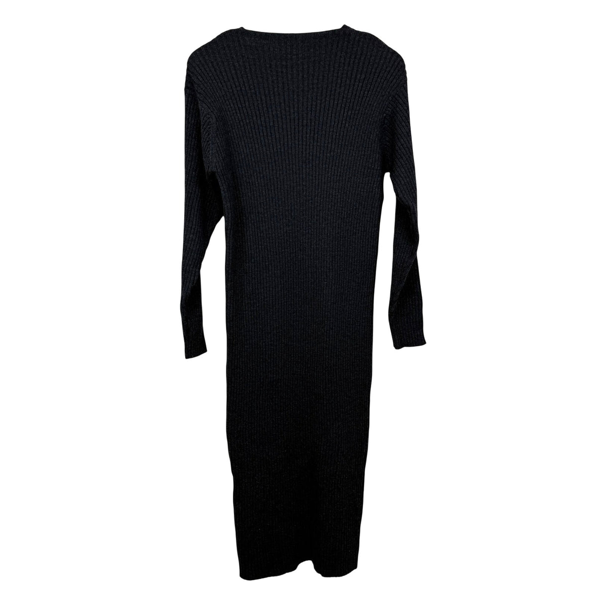 Vintage Anne Klein II 100% Wool Sweater Dress Gray Ribbed Midi L 90s Minimal