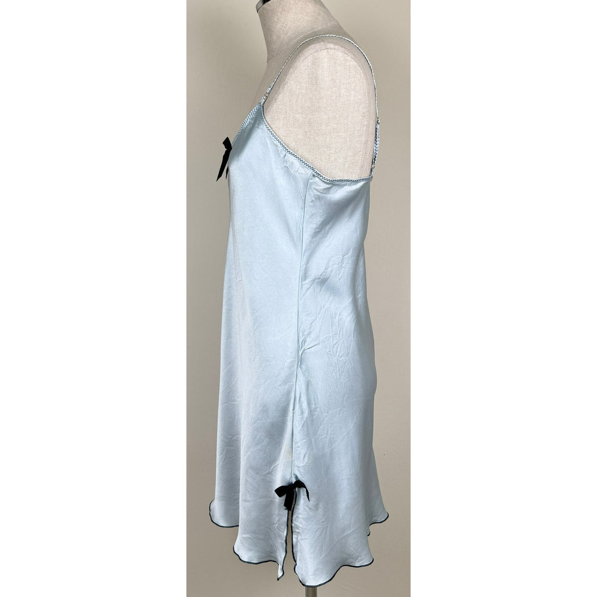 WinterSilks Vintage 90s Silk Chemise Slip Dress Mini Light Blue Romantic Size S