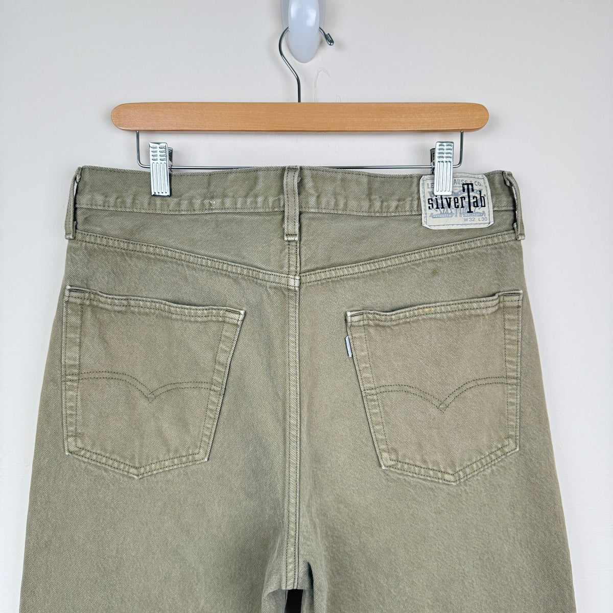 Levi's SilverTab Loose Jeans W32 L30 Khaki Olive Baggy Cotton Denim 90s Style
