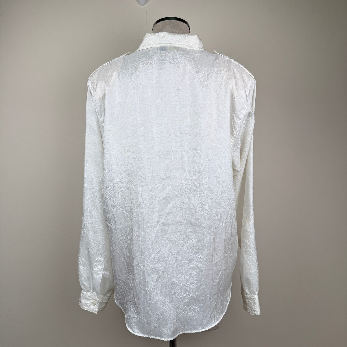 Diane Von Furstenberg Vintage Blouse Crinkle-Effect Satin White 80s Utility 14
