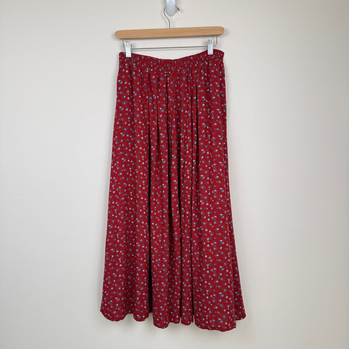 L.L.Bean Maxi Skirt Floral Cotton Red Button Front USA Made Vintage 90s Grunge