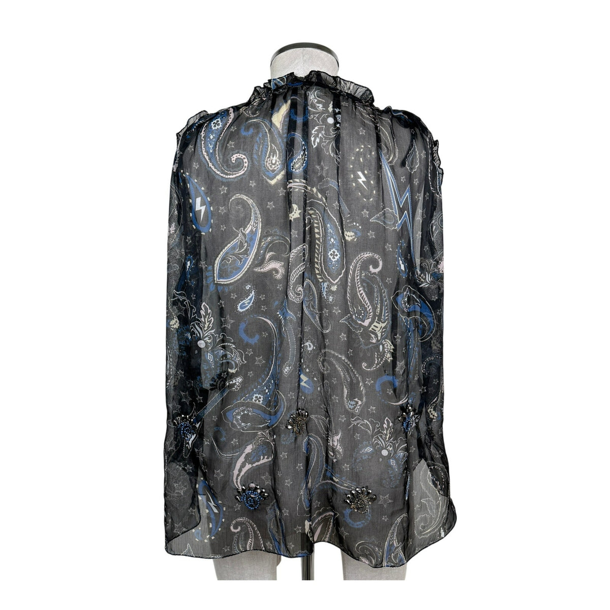 Zadig & Voltaire Paisley Sheer Sleeveless Blouse Rocker Boho Paisley Black Sz L