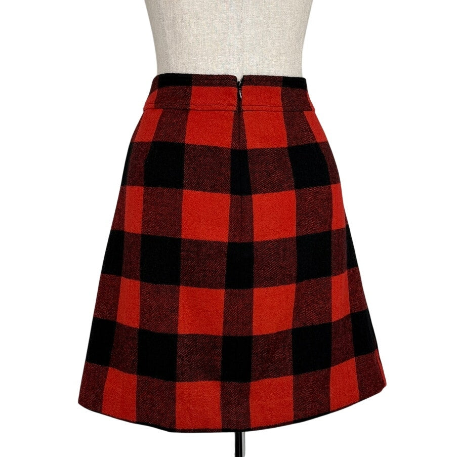 J.Crew Buffalo Plaid Wool Blend Mini A-line Skirt Size 8 Preppy Heritage Fall