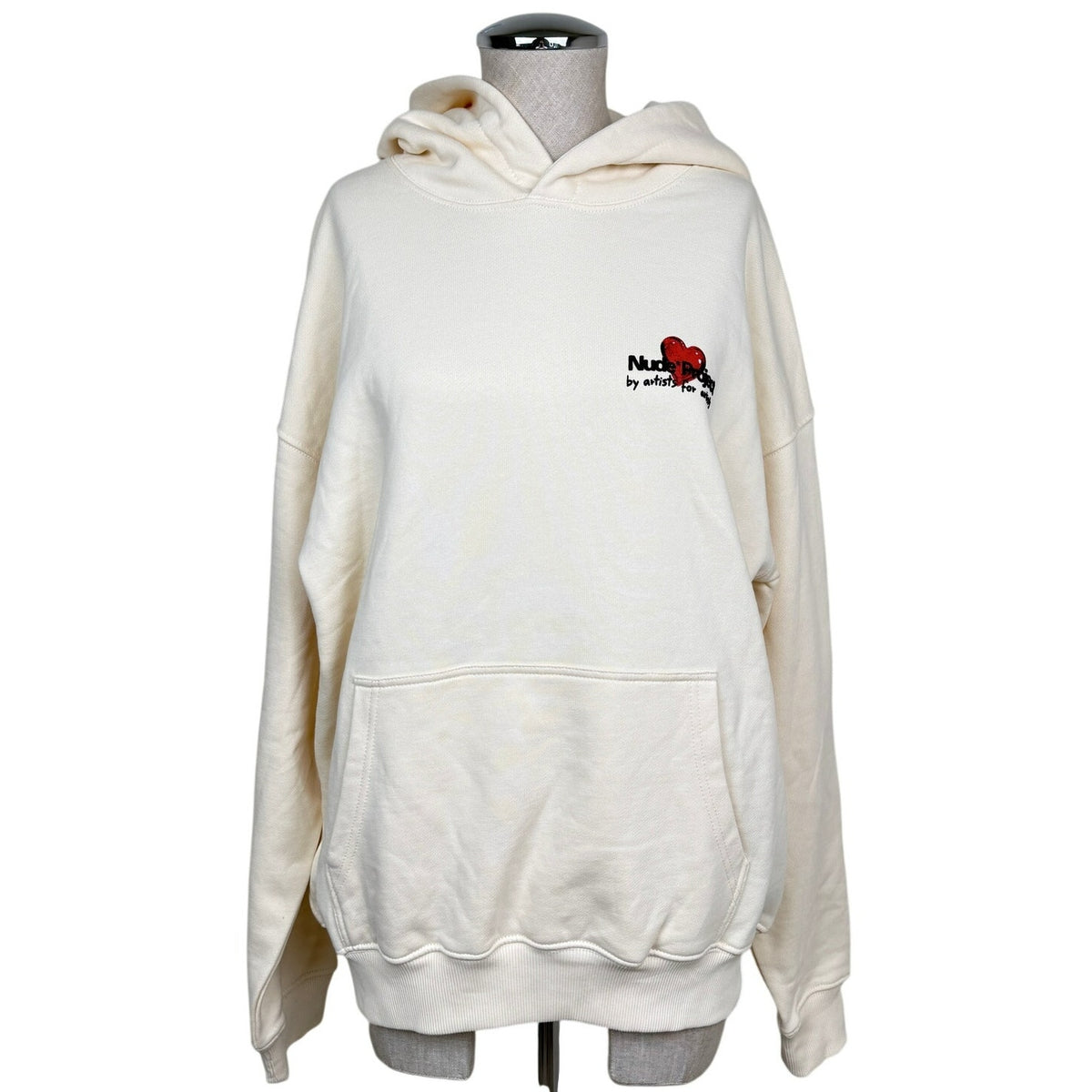 Nude Project Juicy Heart Cherry Hoodie Ivory Cozy Oversized Size M Streetwear