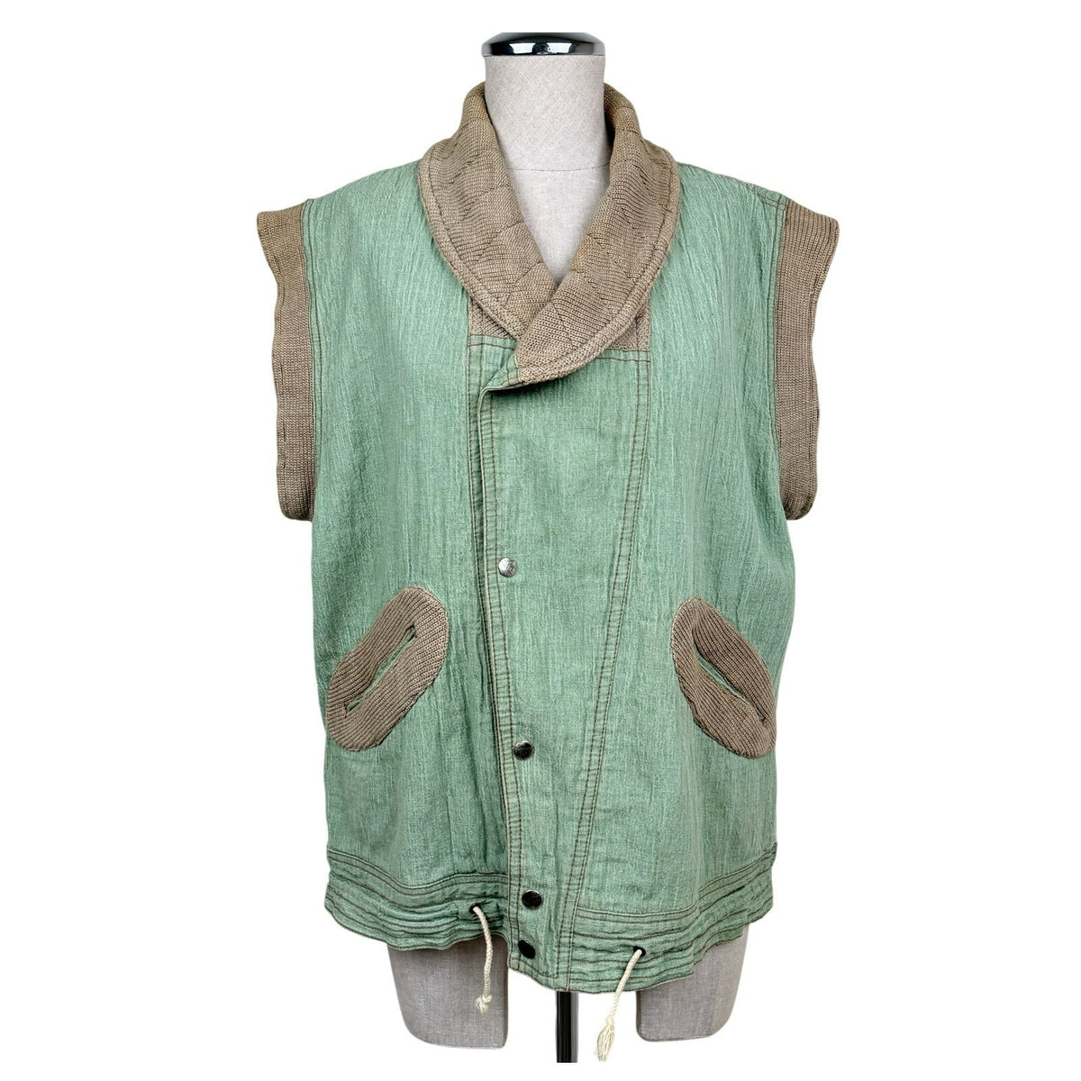 Vintage 80s Contempo Casuals Cotton Utility Vest Green Avant Garde Utility S