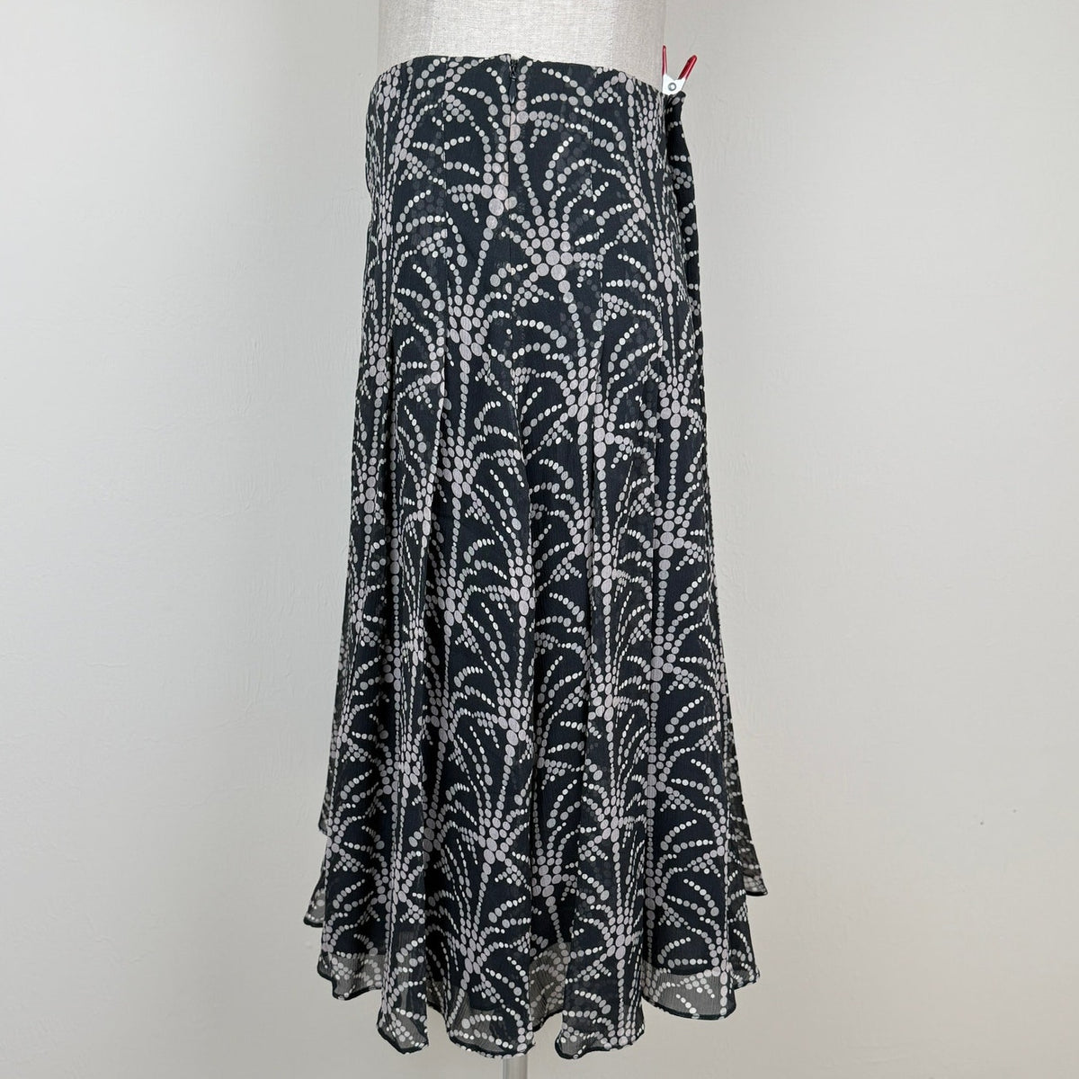 Vintage Anne Klein Silk Chiffon A-Line Skirt Size 6 Black White Dot Print