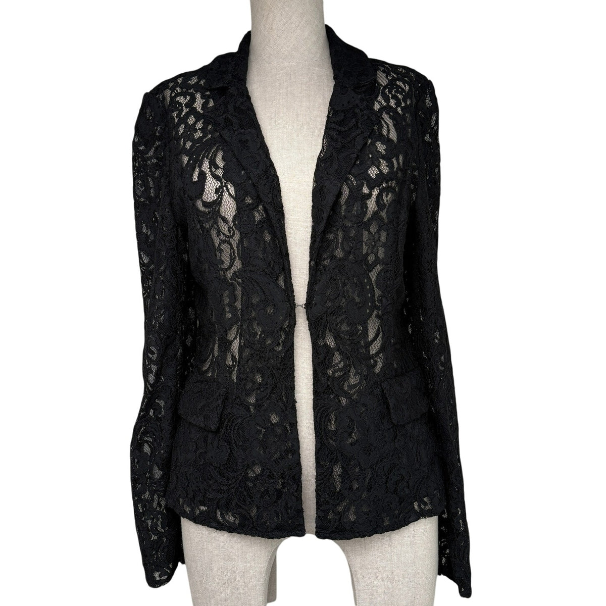 Giancarlo Ferrari Lace Blazer Sheer Jacket Size 10 Black Vintage 90s Romantic