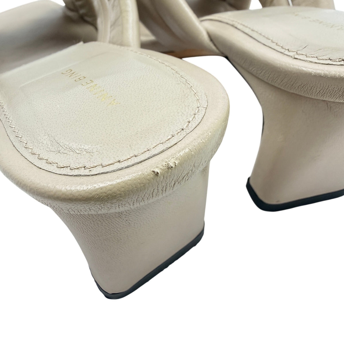 ANINE BING Leather Crossover Strap Mule Heels 'Cade' Nude Beige Minimalist