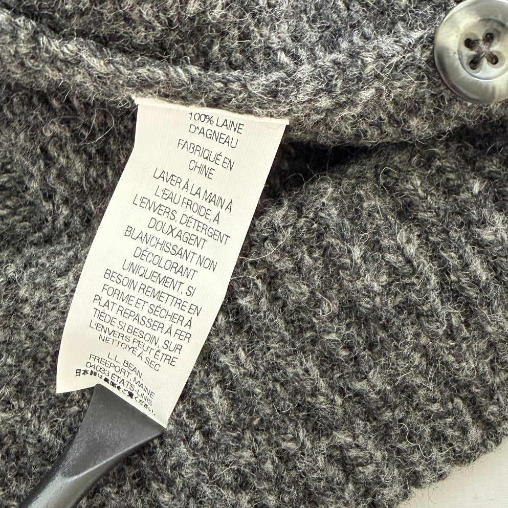 L.L.Bean Sweater 100% Lambswool Gray Henley Mock Neck Mens Large