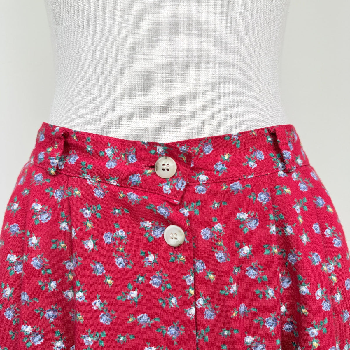 L.L.Bean Maxi Skirt Floral Cotton Red Button Front USA Made Vintage 90s Grunge