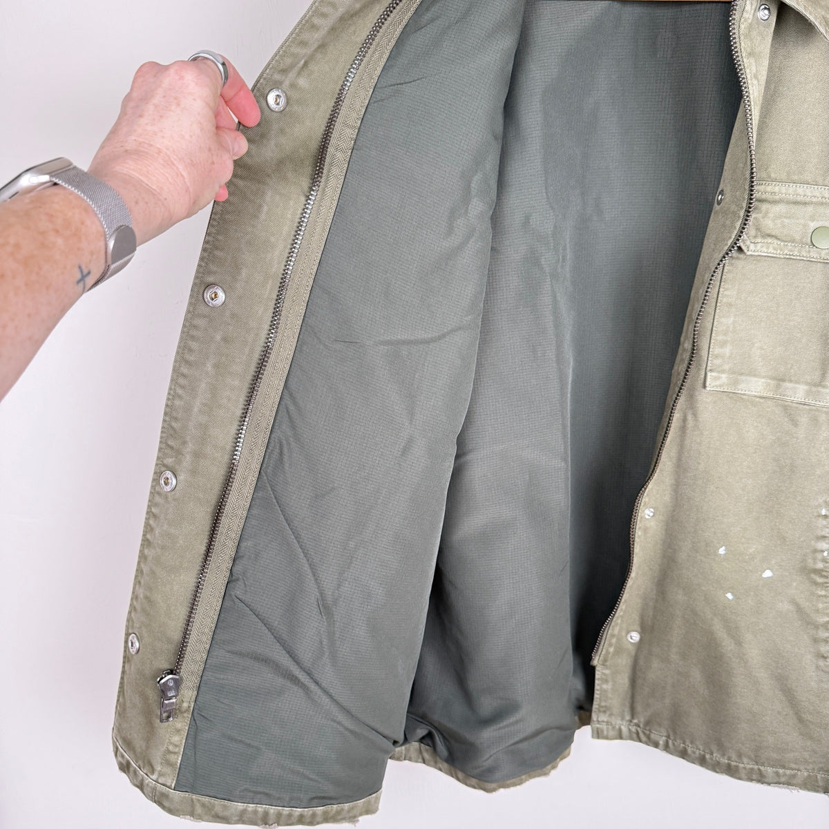 Hudson Military Jacket Distressed Paint Army Olive Workwear Regular Fit SM