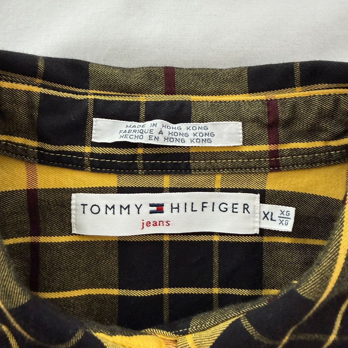 Tommy Hilfiger Jeans Yellow Black Plaid Cotton Shirt Utility Y2K Streetwear Vtg