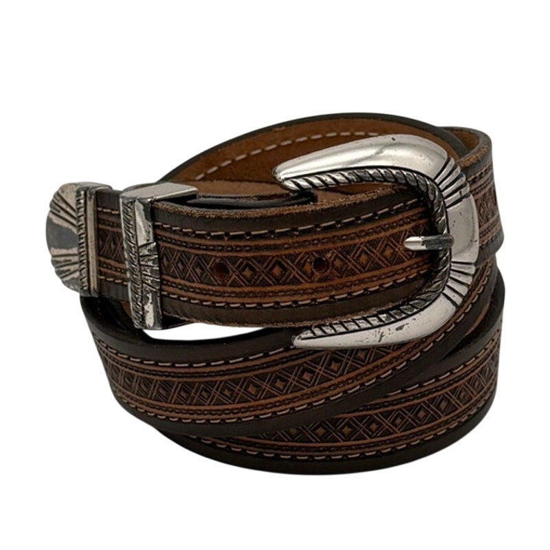 Brushy Creek Full Grain Cowhide Belt Brown Western Tooled Leather USA Made 40
