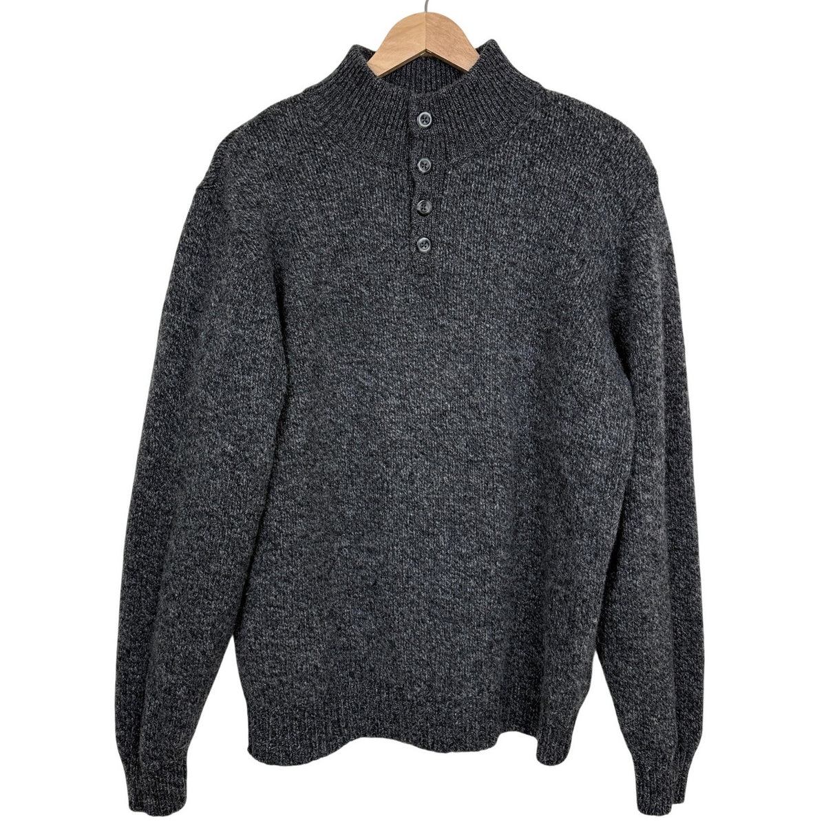 L.L.Bean Sweater 100% Lambswool Gray Henley Mock Neck Mens Large