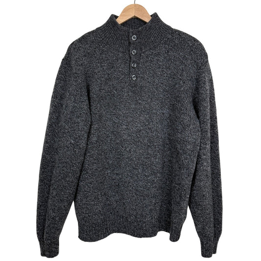 L.L.Bean Sweater 100% Lambswool Gray Henley Mock Neck Mens Large