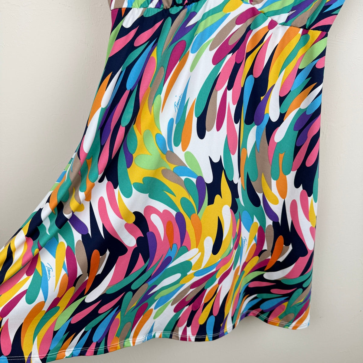Trina Turk Abstract Print V Neck Mini Dress Euro Summer Resort Y2K USA Made S