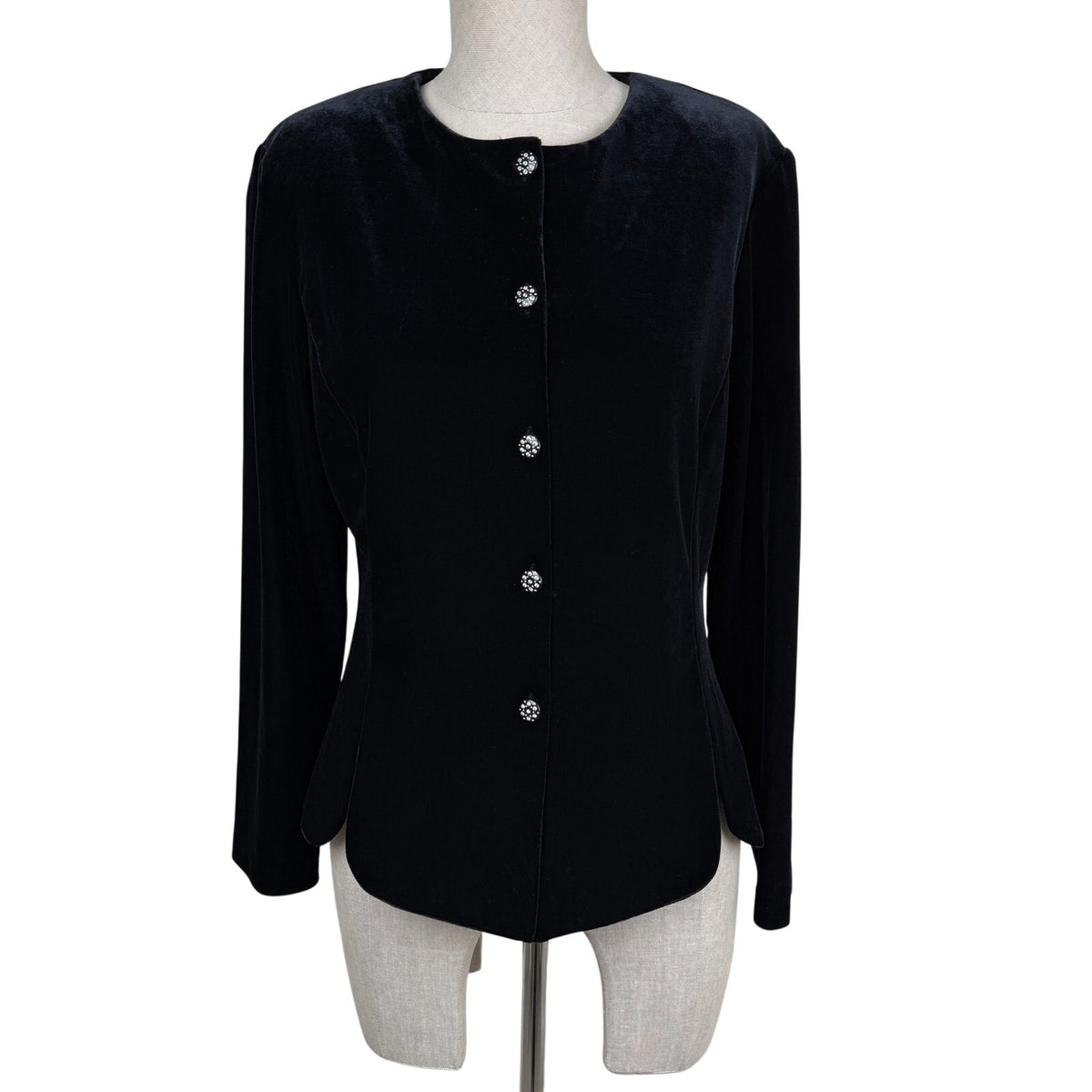 Ronni Nicole Black Velvet Rhinestone Button Jacket