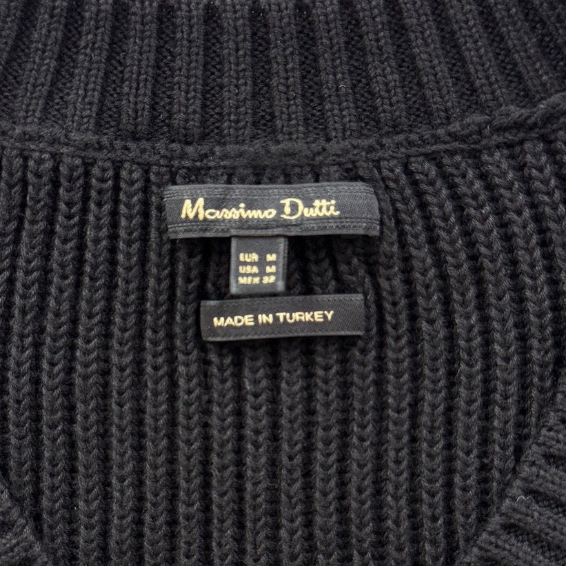 Massimo Dutti Black Ribbed V-Neck Sweater Dress